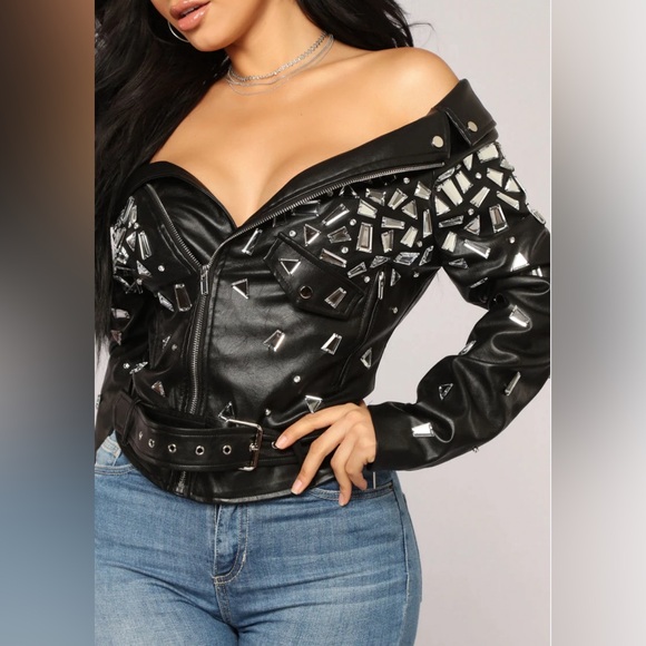 Fashion Nova Jackets & Blazers - NWT Off The Shoulder Shattered Glass Jacket